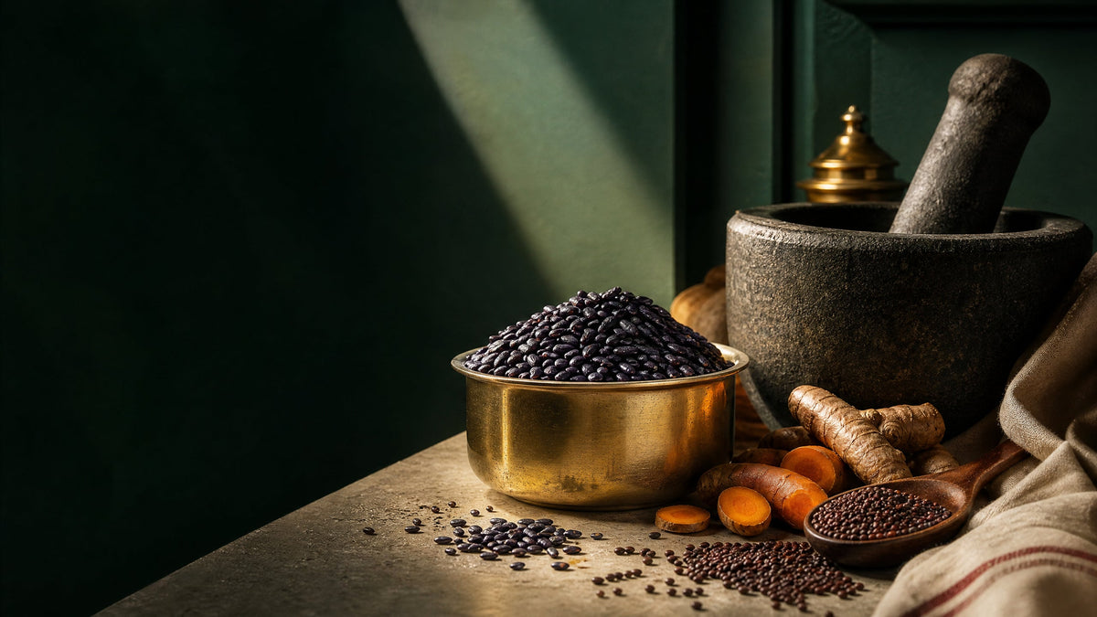 Pantry ingredients including sesame and black rice