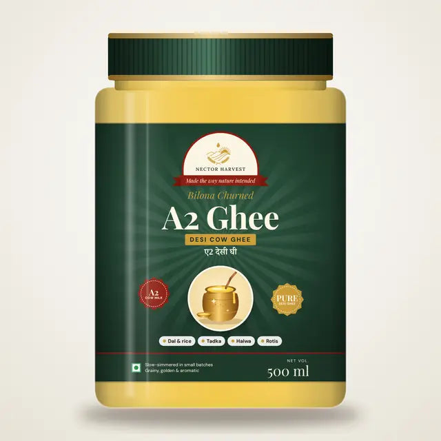 Nector Harvest A2 Ghee, bilona churned desi cow ghee jar